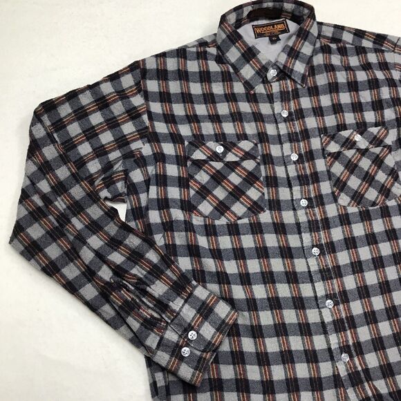90s WOODLAND Flannel Shirt Men XL Gray Orange Gingham Plaid Grunge Outdoor gorp - Picture 3 of 15